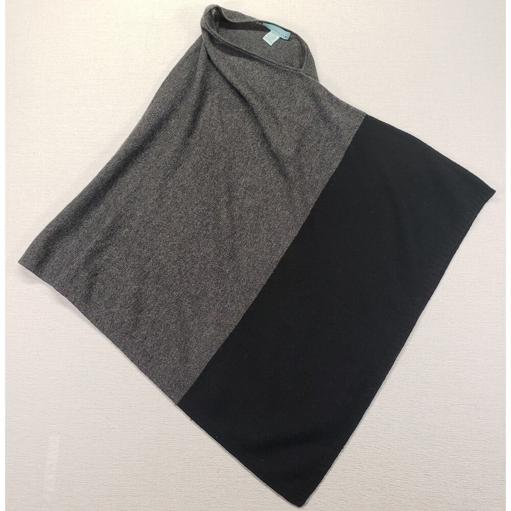 Celeste Cashmere Wool Poncho Knit Pullover Shawl Wrap OS Grey Black Colorblock